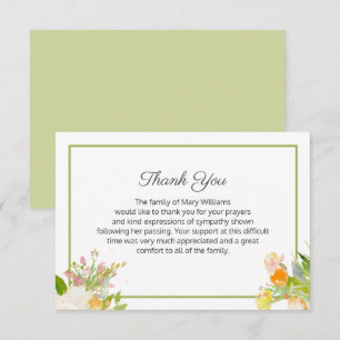 Floral Funeral Family Thank You Note Card