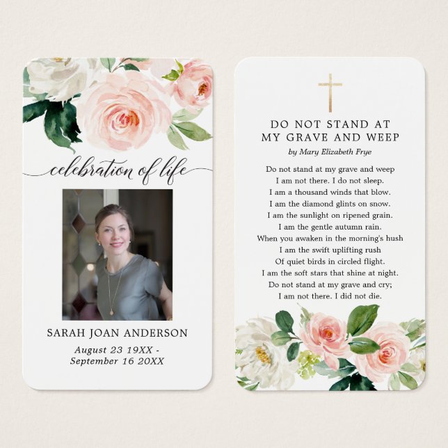 Floral Funeral In Loving Memorial Poem Card (Front & Back)