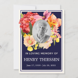 Floral Funeral Memorial, Order Of Service Program  Invitation
