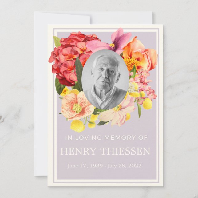 Floral Funeral Memorial, Order Of Service Program  Invitation (Front)