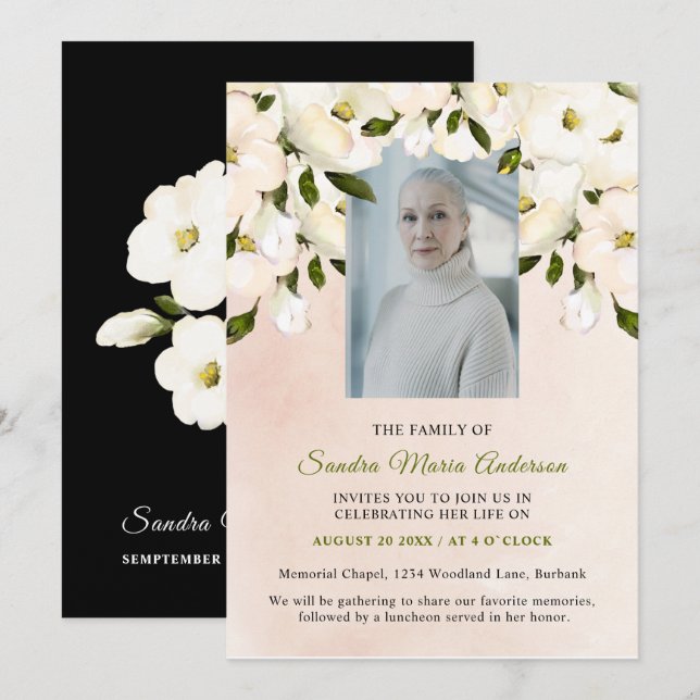 Floral Funeral Memorial Photo Celebration of life Thank You Card (Front/Back)