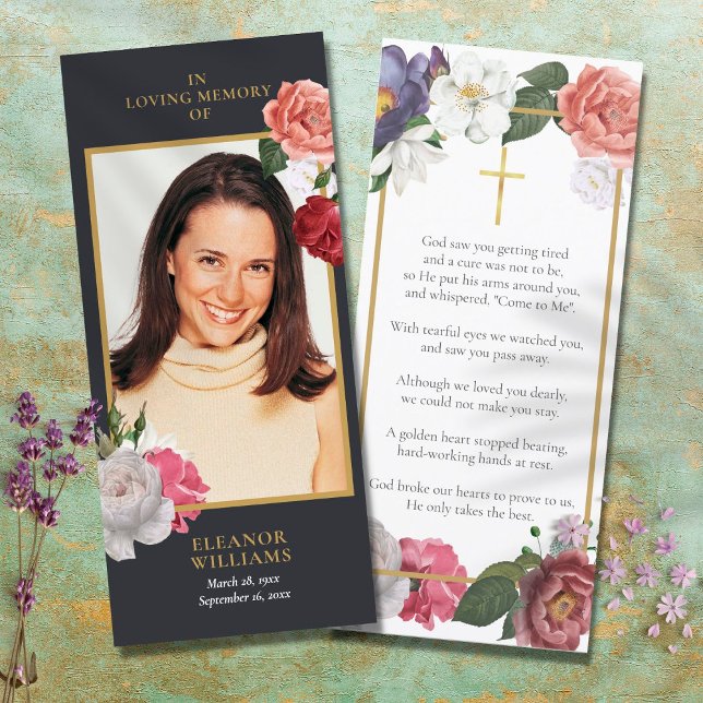 Floral Funeral Memorial Photo Prayer Card (Creator Uploaded)