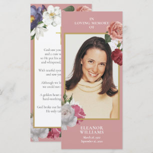 Floral Funeral Memorial Photo Prayer Card