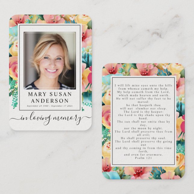 Floral Funeral Memorial Photo Prayer Card (Front/Back)