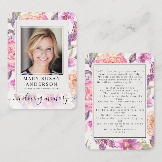 Floral Funeral Memorial Photo Prayer Card (Front/Back)