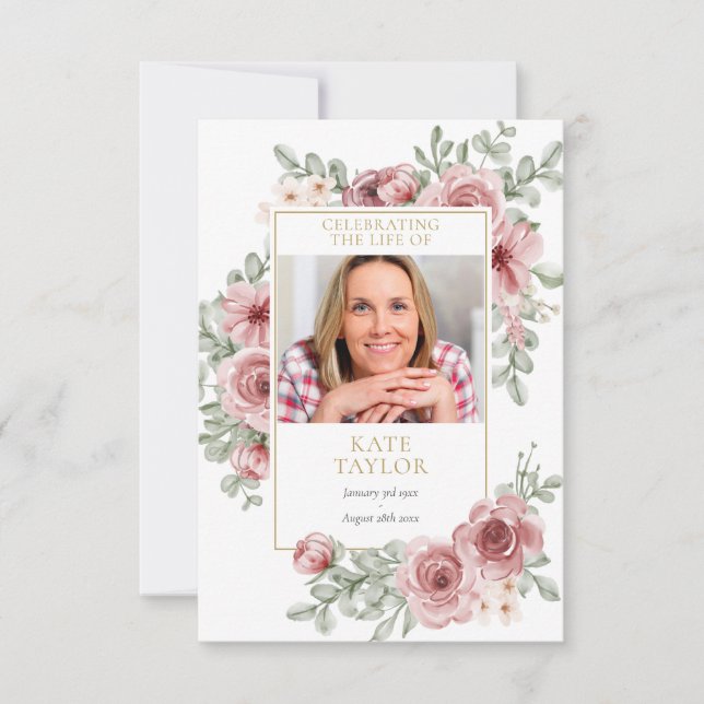 Floral Funeral Memorial Prayer Photo Card (Front)