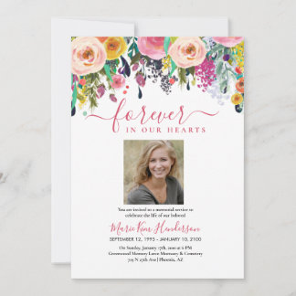 Floral Funeral Memorial Service Photo Invitation