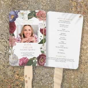 Floral Funeral Photo Order Of Service Program Hand Fan