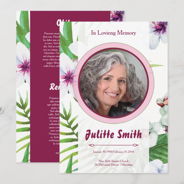 Floral Funeral Program Card Template (Front/Back)