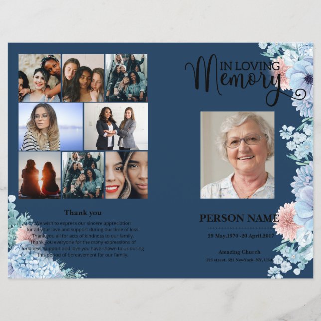 Floral Funeral Program template (Front)