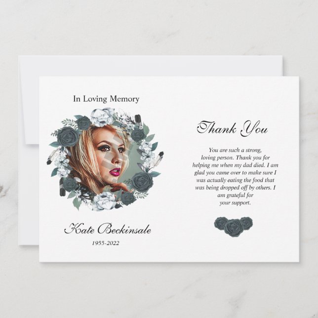Floral Funeral Thank You Photo Card (Front)
