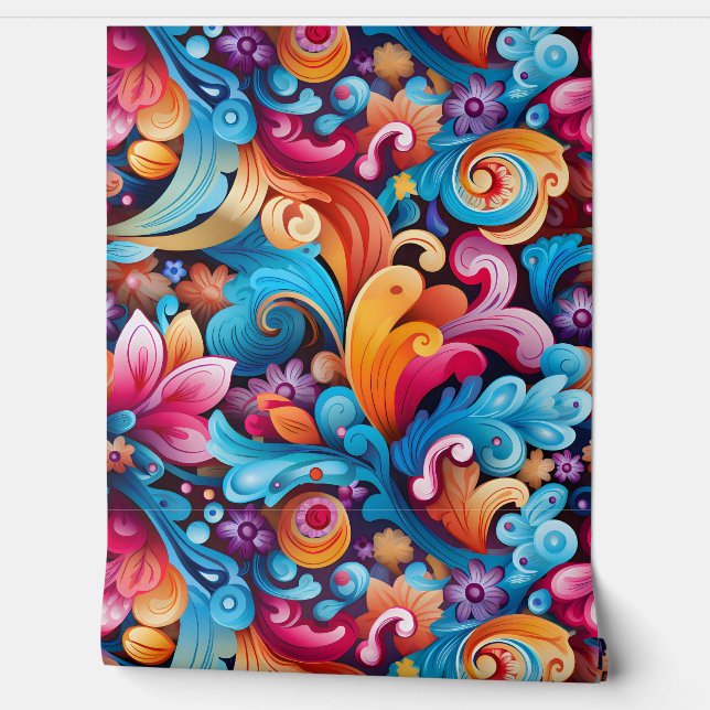 Floral Funkadelic Botanical Wallpaper (Unrolling)