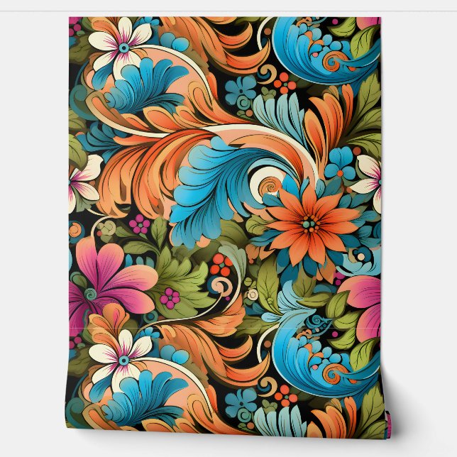 Floral Funkadelic Botanical Wallpaper (Unrolling)