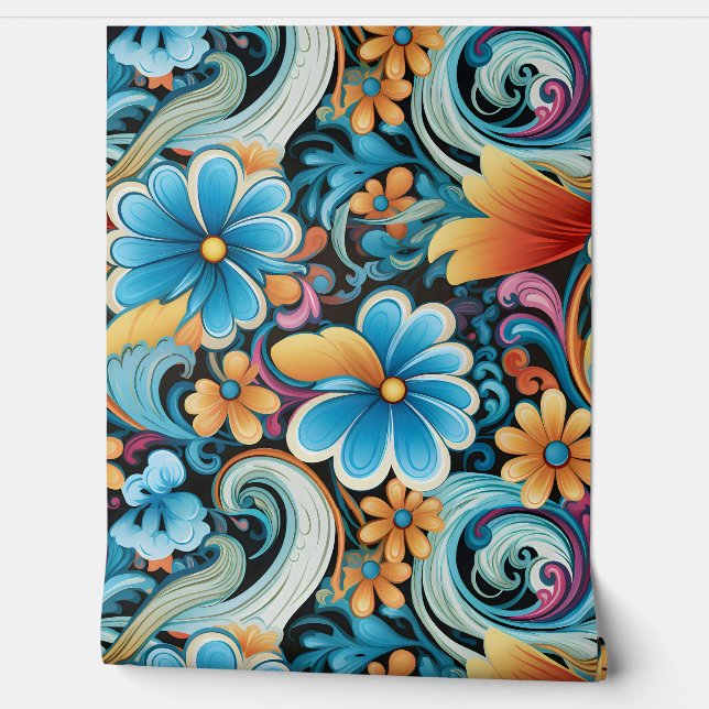 Floral Funkadelic Botanical Wallpaper (Unrolling)