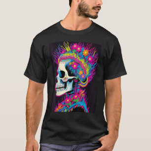 Floral Fusion Edgy Skull with Vibrant Colours Desi T-Shirt