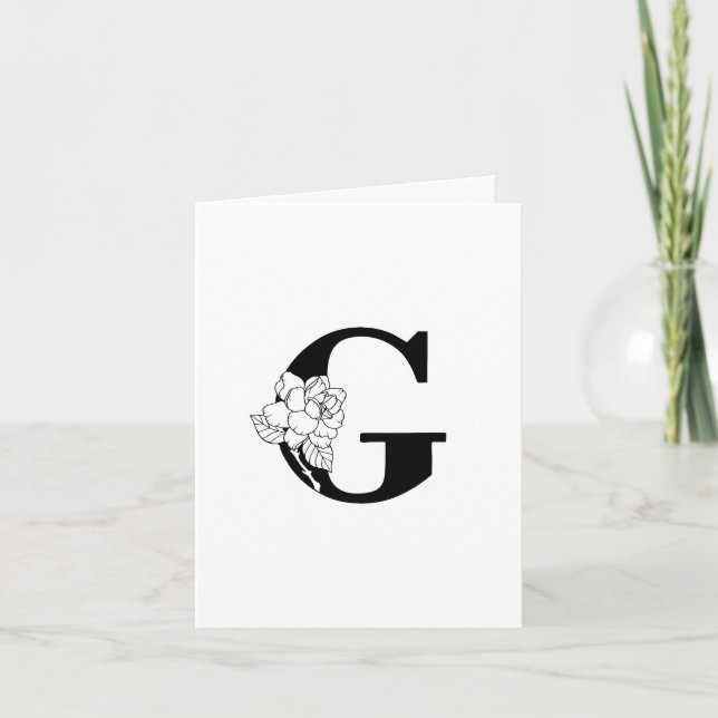 Floral G Monogram On White Note Card (Front)