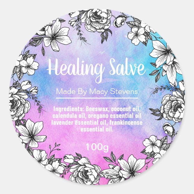 Floral Galaxy Healing Balm Classic Round Sticker (Front)