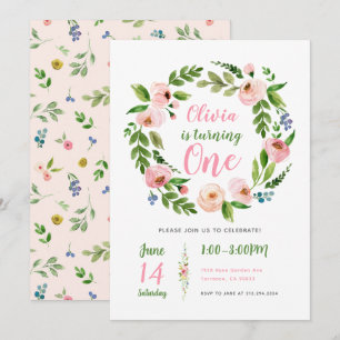 Floral Garden 1st Birthday Invitation Peony Girl