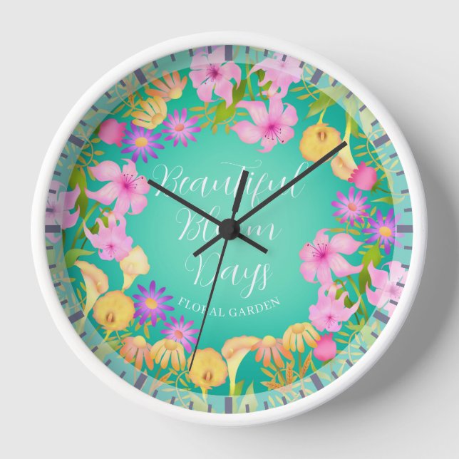 Floral Garden Aqua Clock (Front)