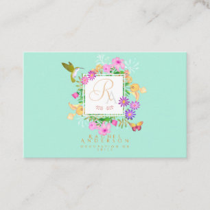 Floral Garden Aqua Horizontal Business Card