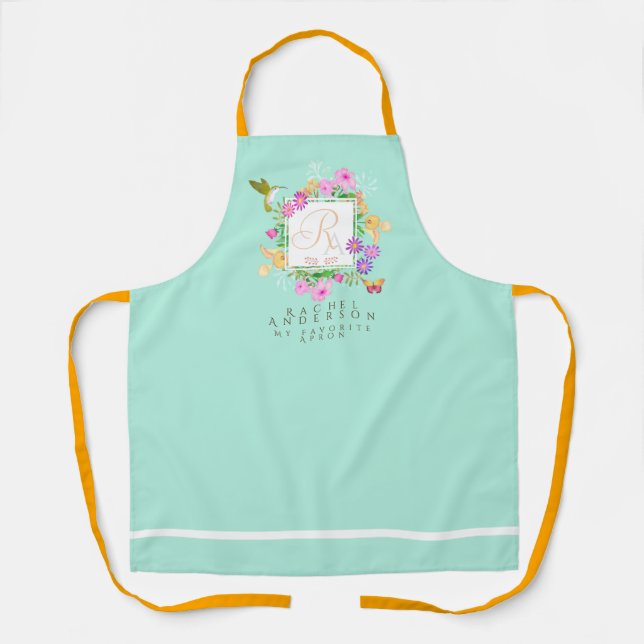 Floral Garden Aqua Monogram Apron (Front)