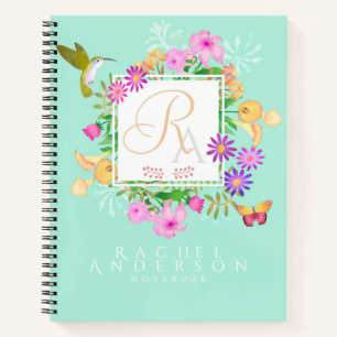 Floral Garden Aqua Monogram Notebook