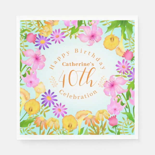 Floral Garden Aqua Napkin (Front)