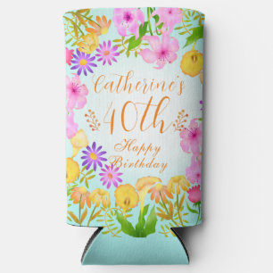 Floral Garden Aqua Seltzer Can Cooler