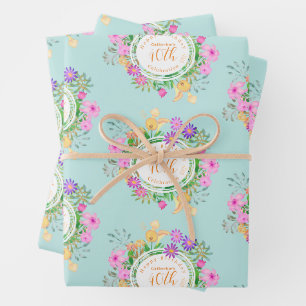 Floral Garden Aqua Wrapping Paper Sheet