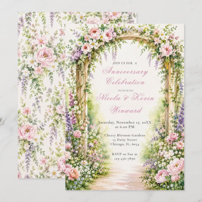 Floral Garden Arch Anniversary Invitation (Front/Back)