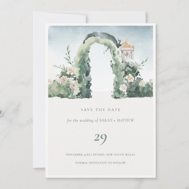 Floral Garden Arch Botanical Save the Date Card (Front)