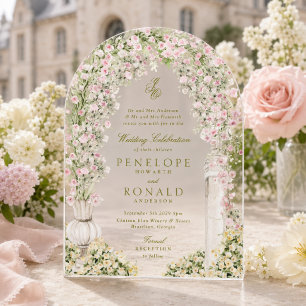 floral garden arch monogram wedding acrylic invitations