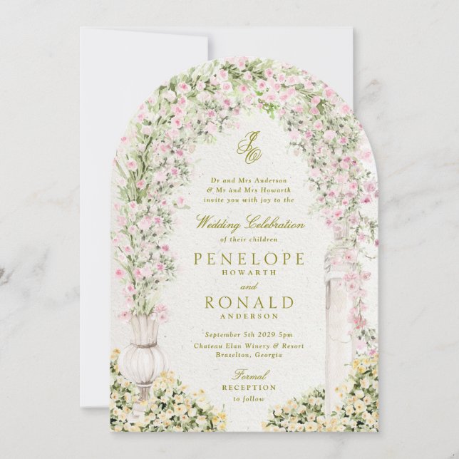 floral garden arch monogram wedding invitation (Front)