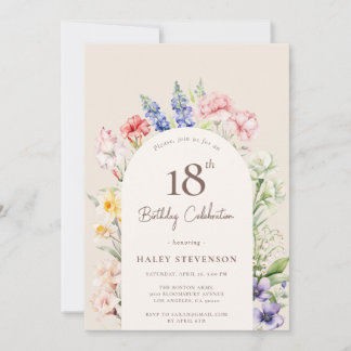 Floral Garden Arch Whimsical Beige 18th Birthday Invitation