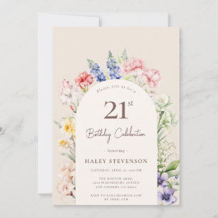 Floral Garden Arch Whimsical Beige 21st Birthday Invitation