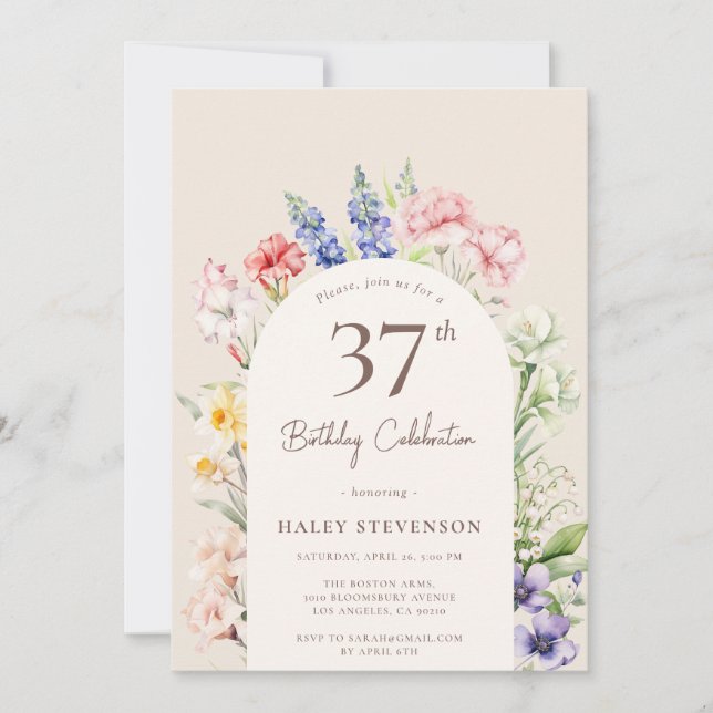 Floral Garden Arch Whimsical Beige 37th Birthday Invitation (Front)