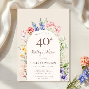 Floral Garden Arch Whimsical Beige 40th Birthday Invitation