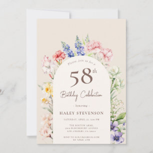 Floral Garden Arch Whimsical Beige 58th Birthday Invitation