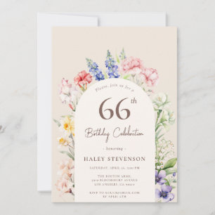 Floral Garden Arch Whimsical Beige 66th Birthday Invitation