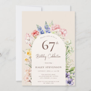Floral Garden Arch Whimsical Beige 67th Birthday Invitation