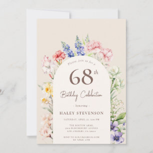 Floral Garden Arch Whimsical Beige 68th Birthday Invitation