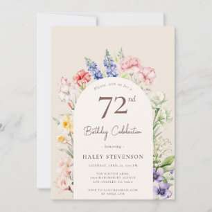 Floral Garden Arch Whimsical Beige 72nd Birthday Invitation