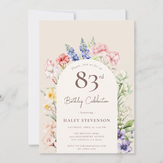 Floral Garden Arch Whimsical Beige 83rd Birthday Invitation (Front)