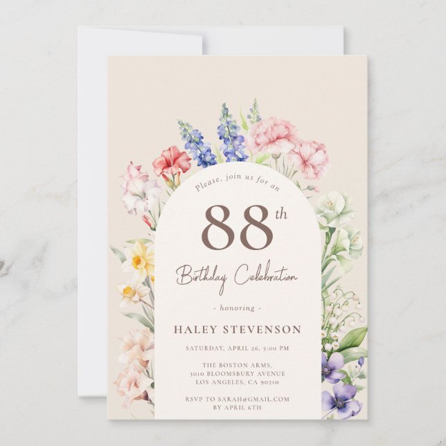Floral Garden Arch Whimsical Beige 88th Birthday Invitation (Front)
