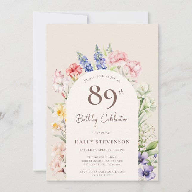 Floral Garden Arch Whimsical Beige 89th Birthday Invitation (Front)