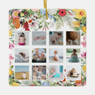Floral Garden Baby First Year Photo Collage  Ceramic Ornament