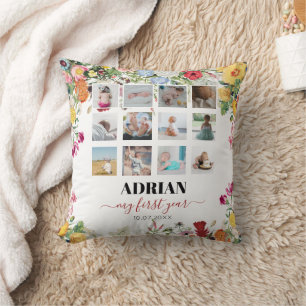 Floral Garden Baby First Year Photo Collage Cushion