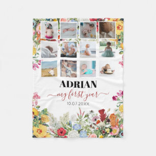 Floral Garden Baby First Year Photo Collage Fleece Blanket