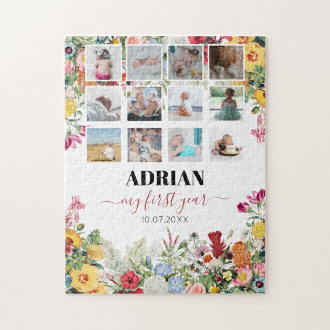 Floral Garden Baby First Year Photo Collage Jigsaw Puzzle (Vertical)
