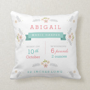 Floral Garden Baby Girl Stats Cushion